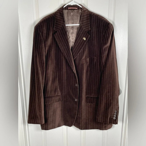 EJ Samuel Men's Brown Velvet Pinstripe Blazer 48R - Picture 7 of 8